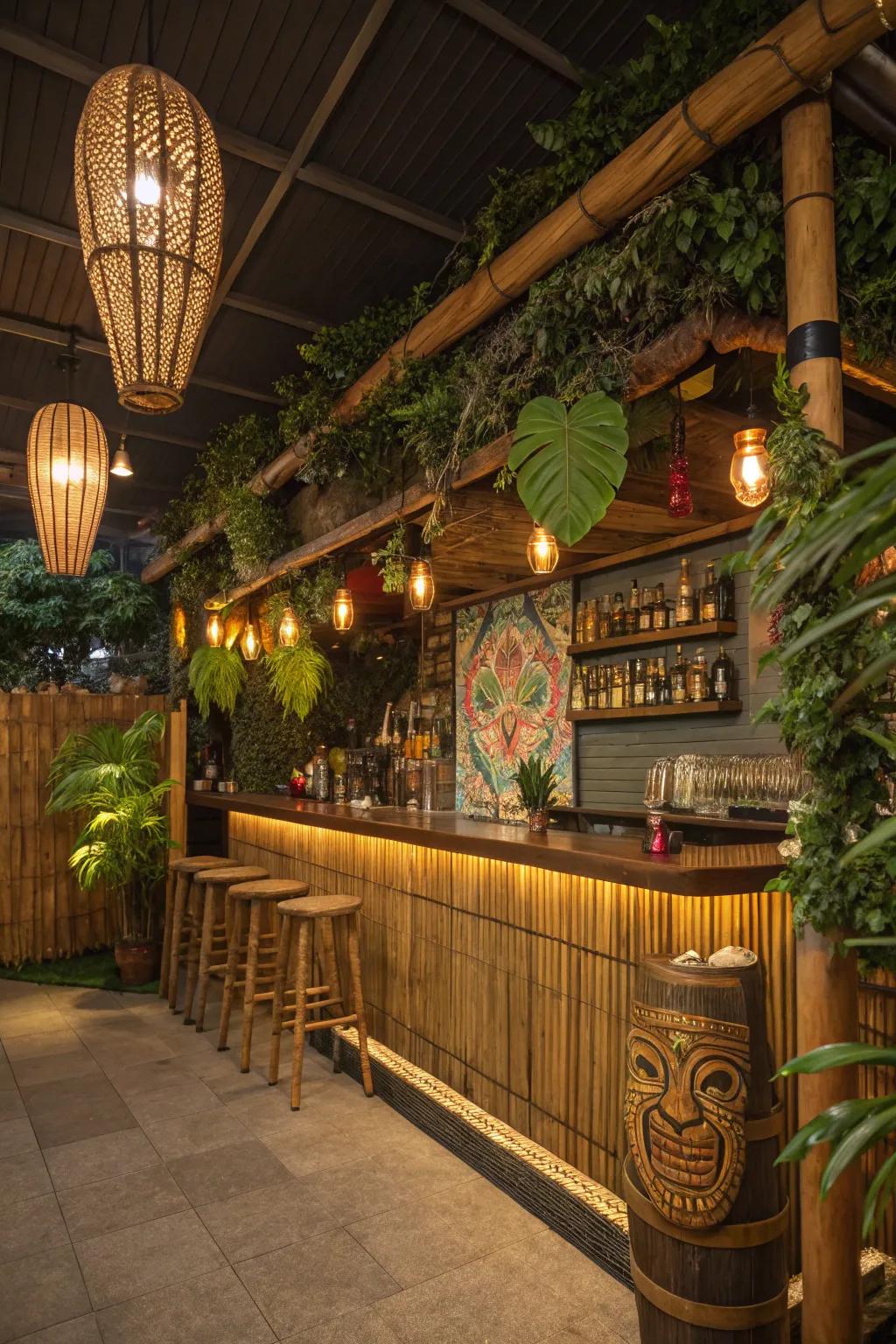 Revamp your man cave into a tropical tiki paradise.
