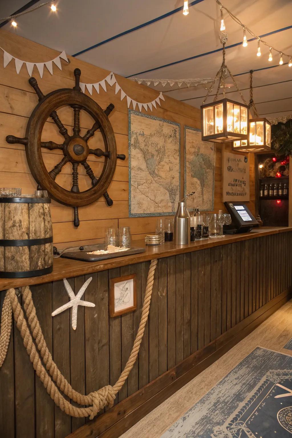Set sail on a nautical bar escapade housed in your man cave.