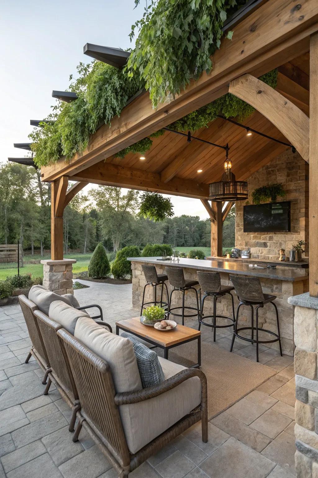 Partake in nature by incorporating an outdoor retreat situated in your man cave.