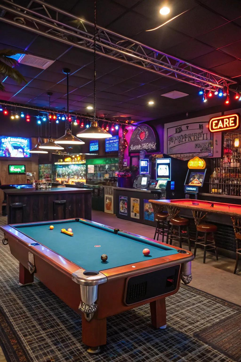 Maintain a ceaseless flow of amusement through a game room bar situated in your man cave.
