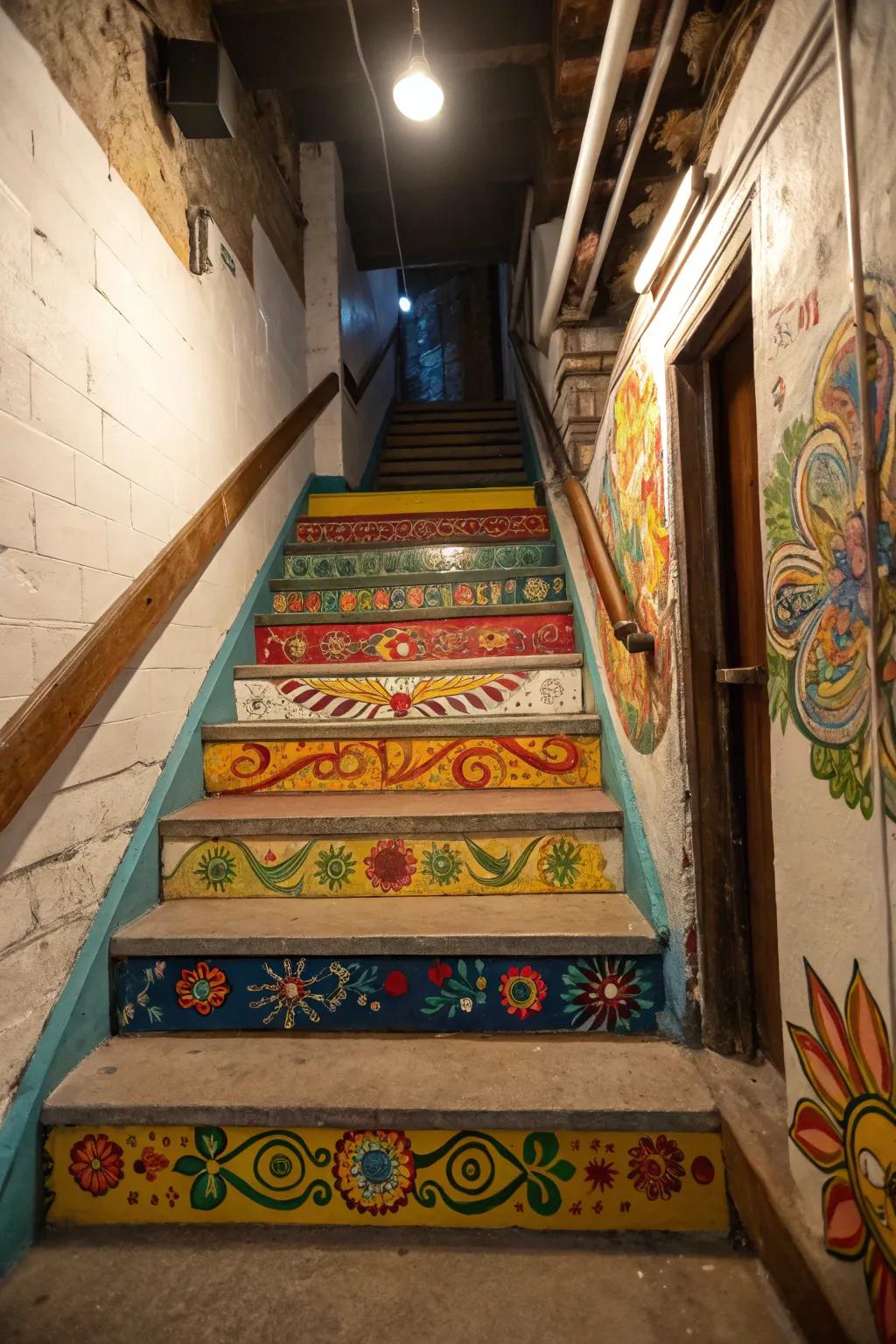 Vibrant risers add a splash of color and character to the staircase.