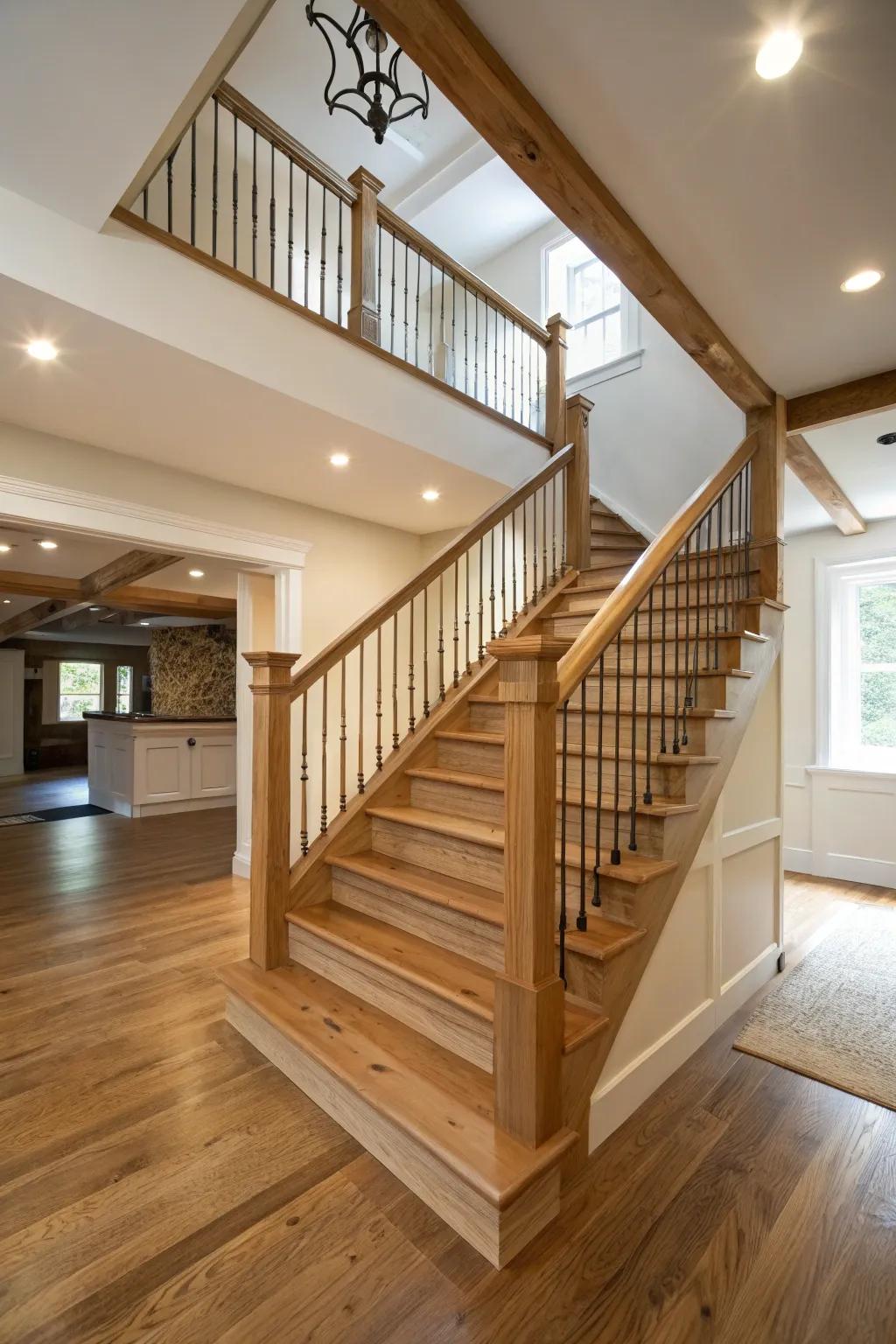 Open risers contribute to a light-filled and airy staircase design.
