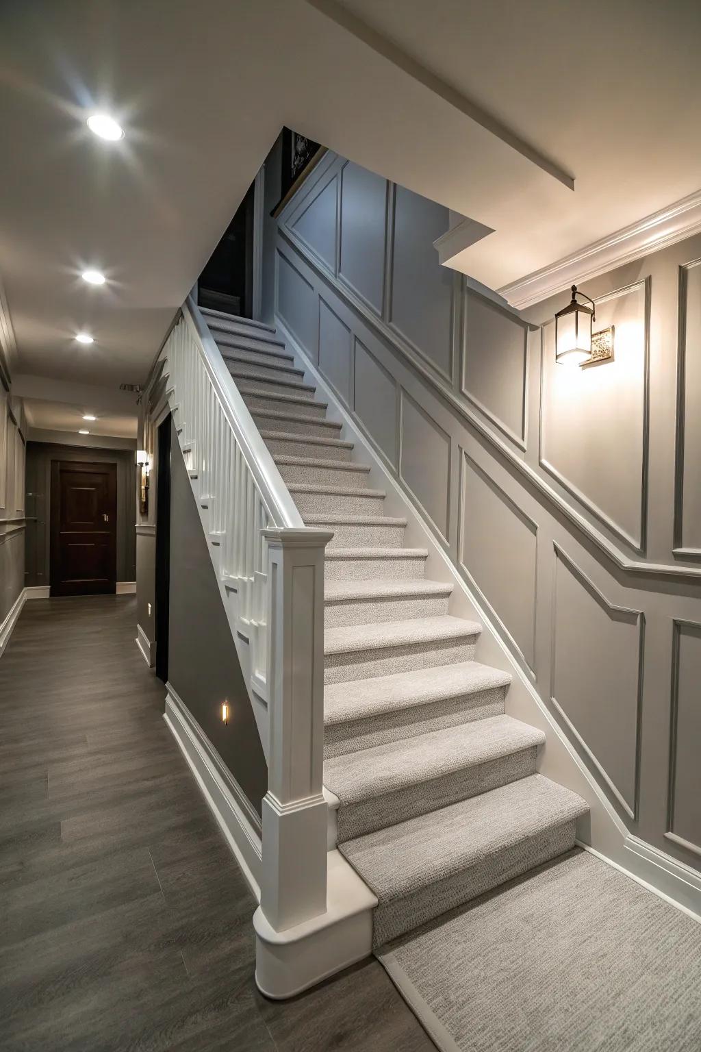 A monochrome staircase design for a sleek, unified look.