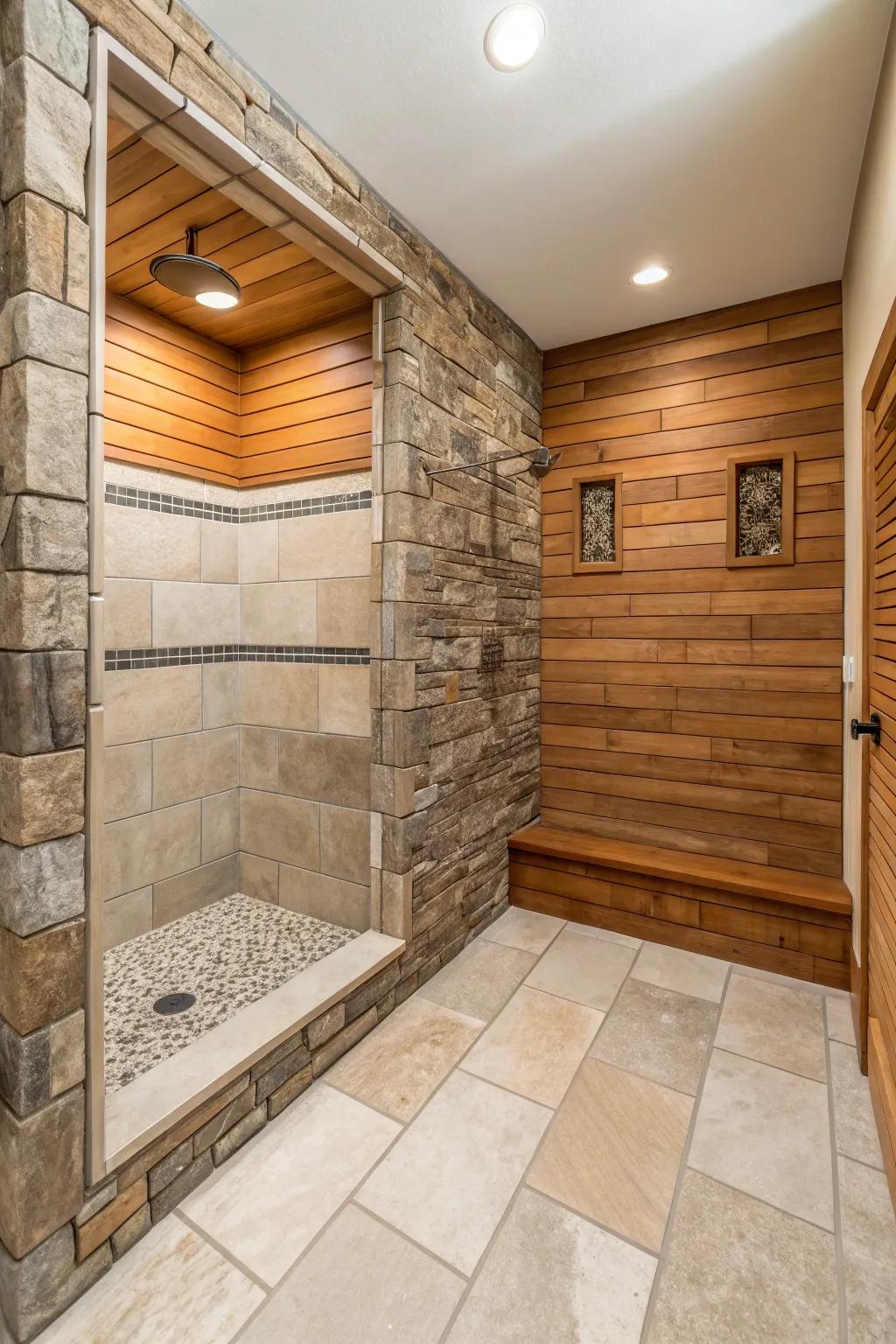 An integrated mix of materials cultivates a singular and inviting shower ambiance.