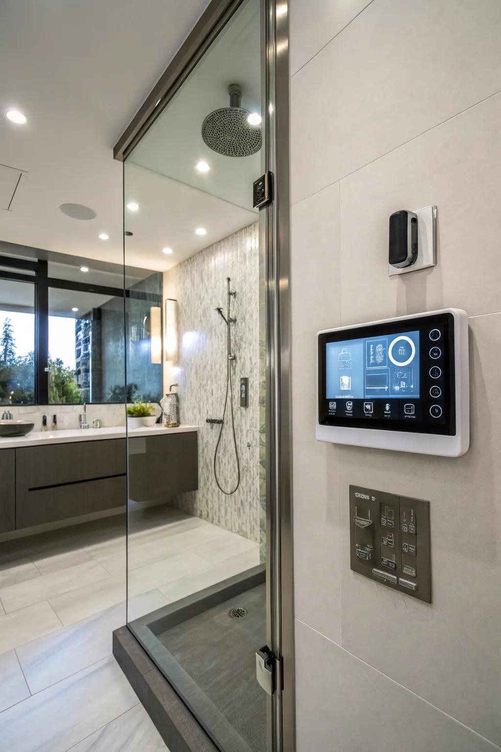 Smart controls render this curbless shower a high-tech and user-friendly retreat.