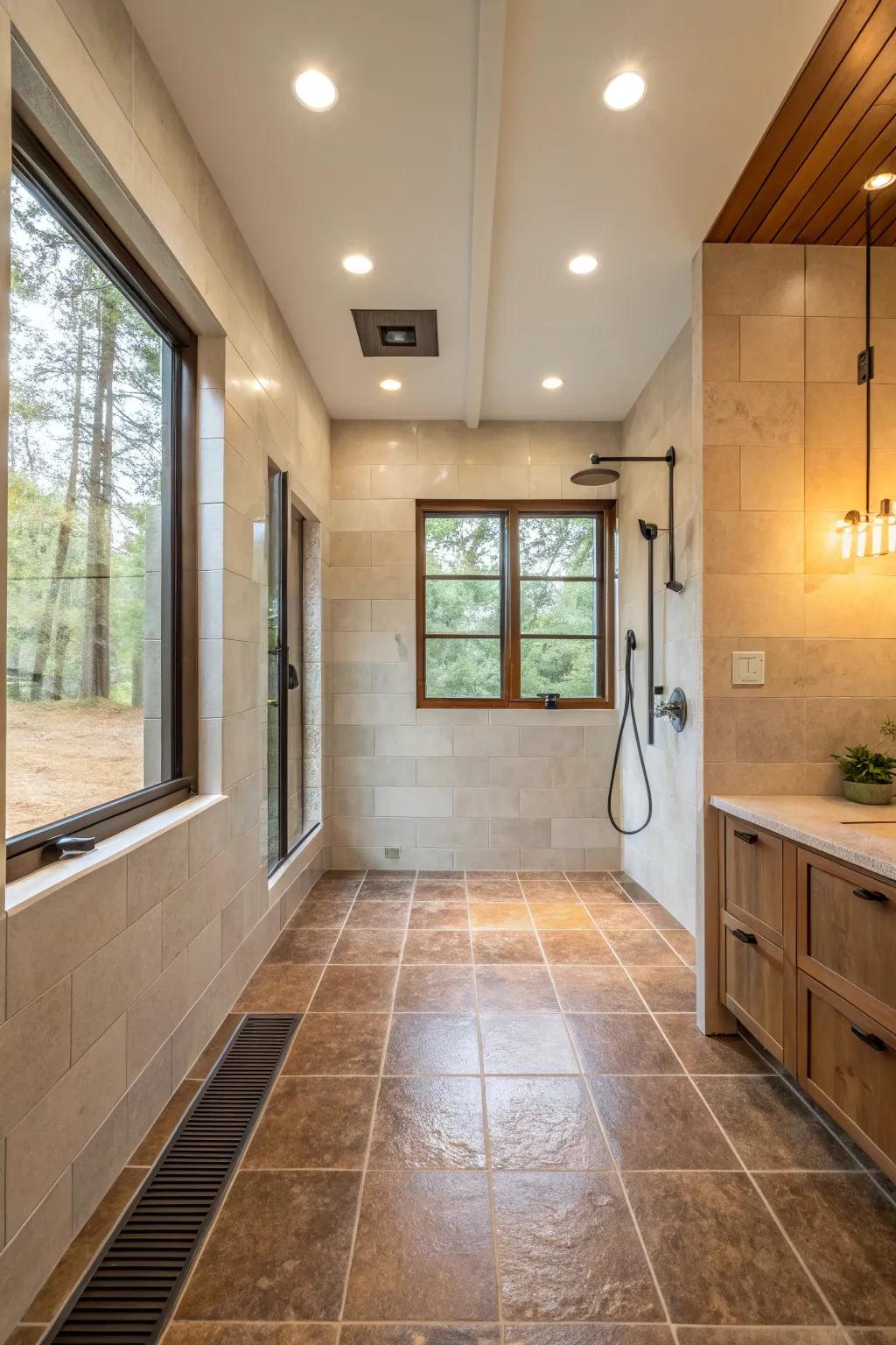 Radiant heating introduces an element of comfort and opulence to this bathroom.