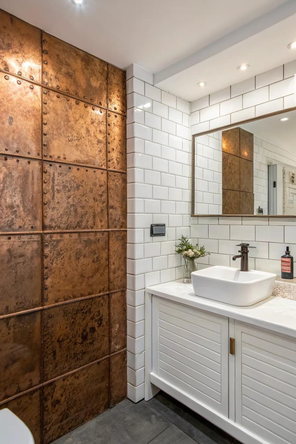 Introduce dimension and texture with copper wall boards.