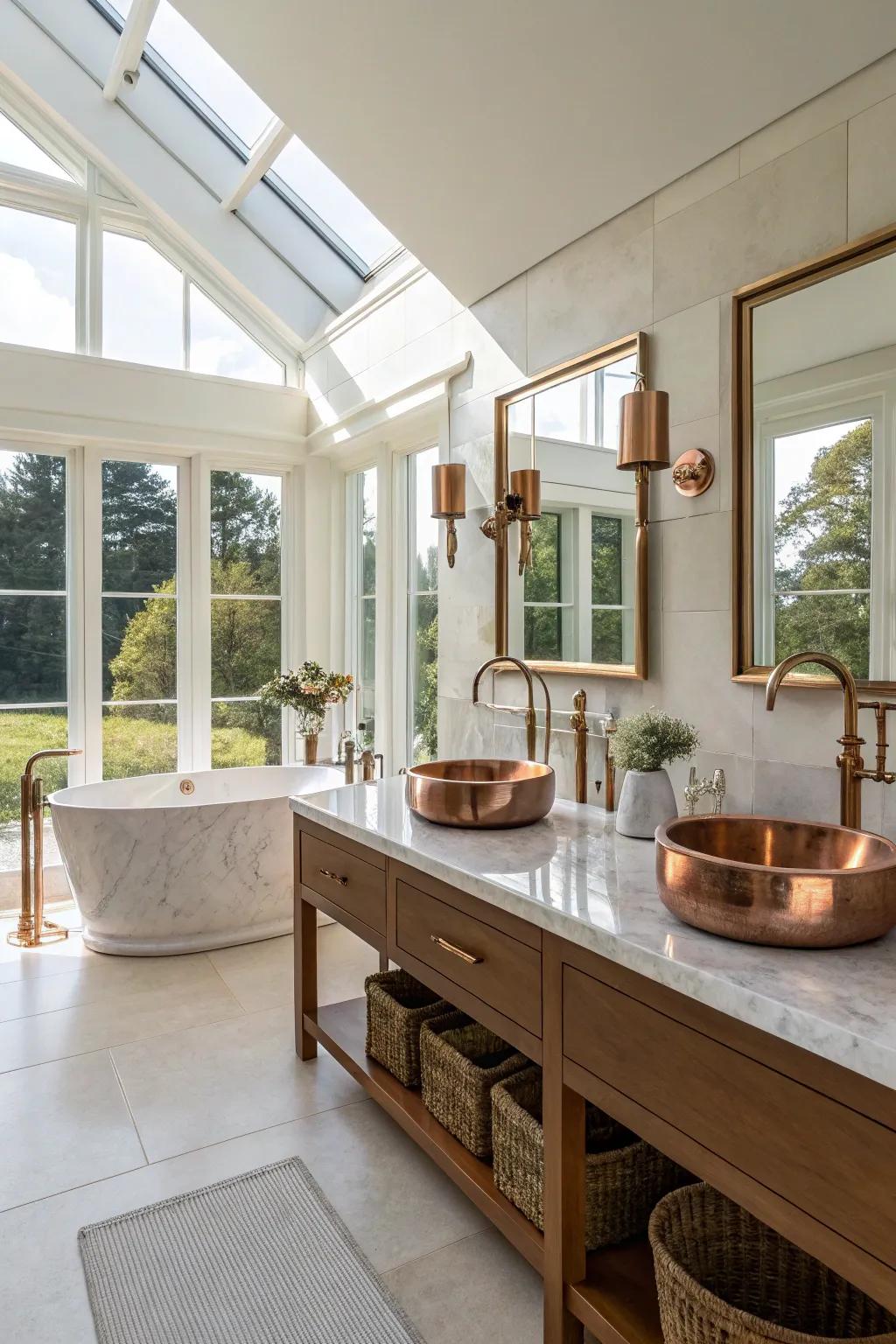 Elevate copper elements with an airy layout.