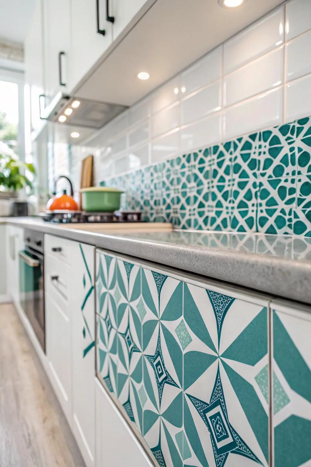 Geometric tiles infuse a modern flair into coastal décor.