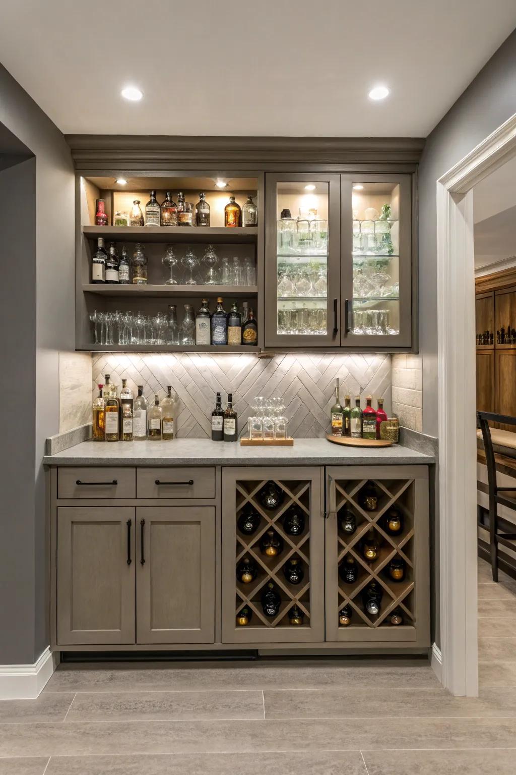 Hidden storage keeps your bar neat and organized.