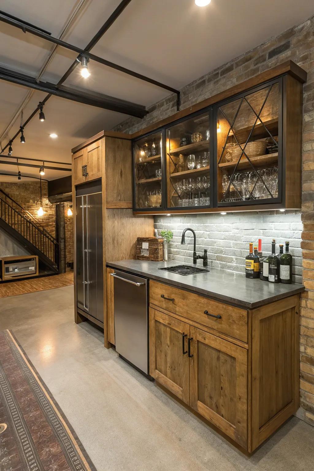 Mixed materials create a visually dynamic space.