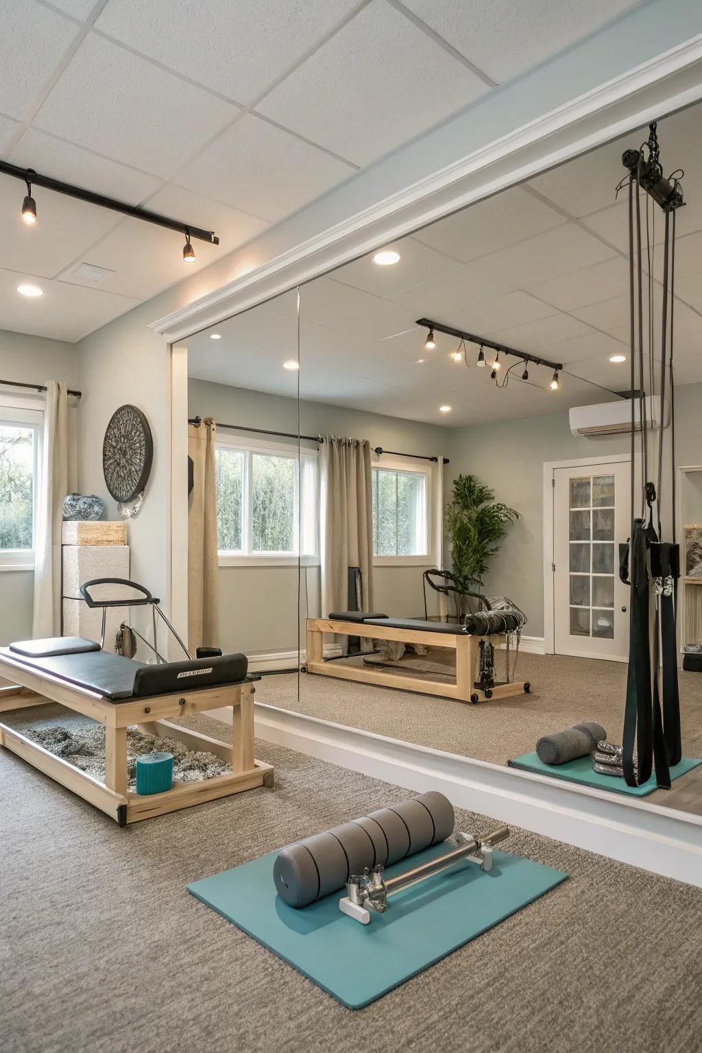 A dedicated Pilates studio creates a serene environment for exercise and relaxation.