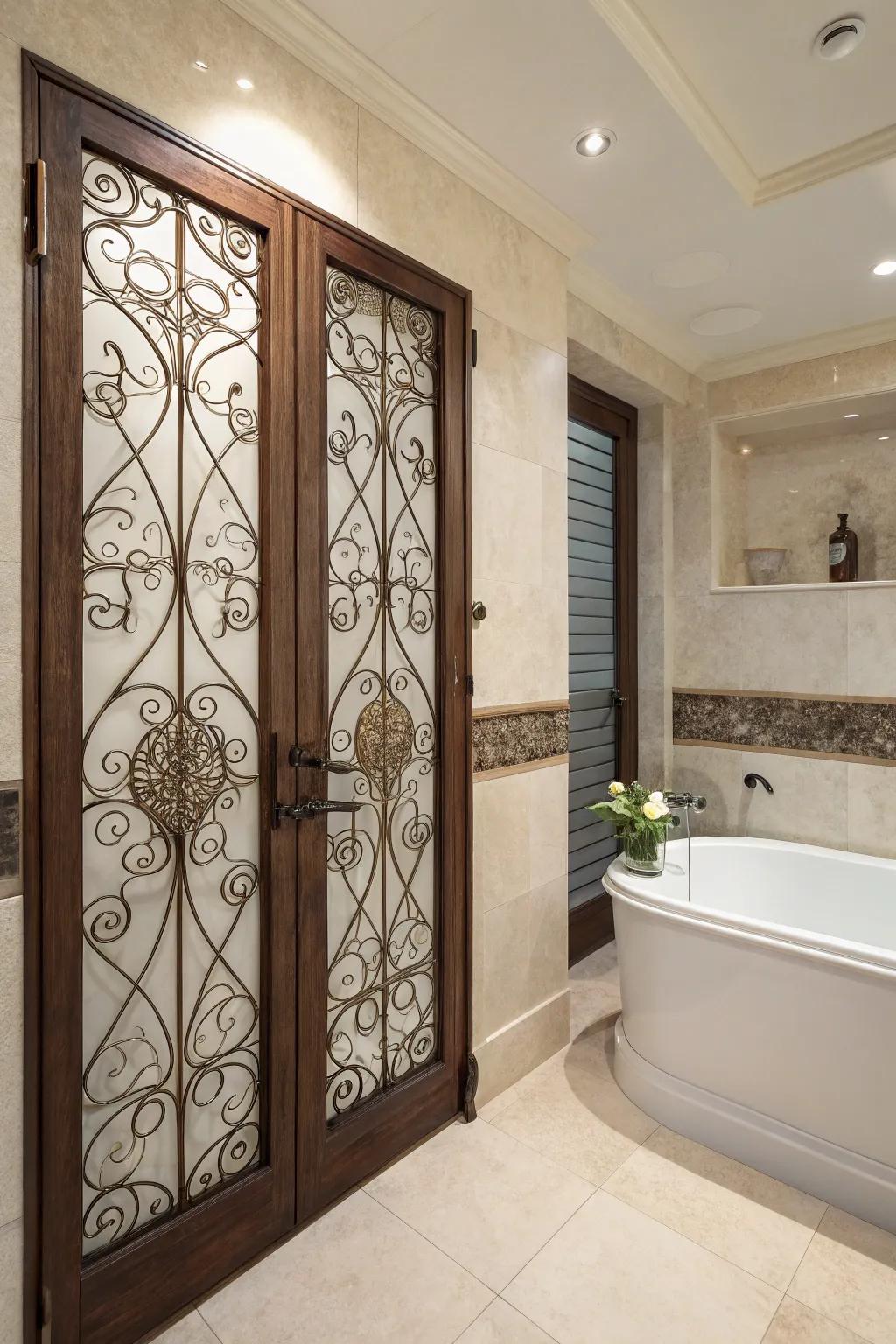 Metal grilles add a stylish, modern touch to closet panels.