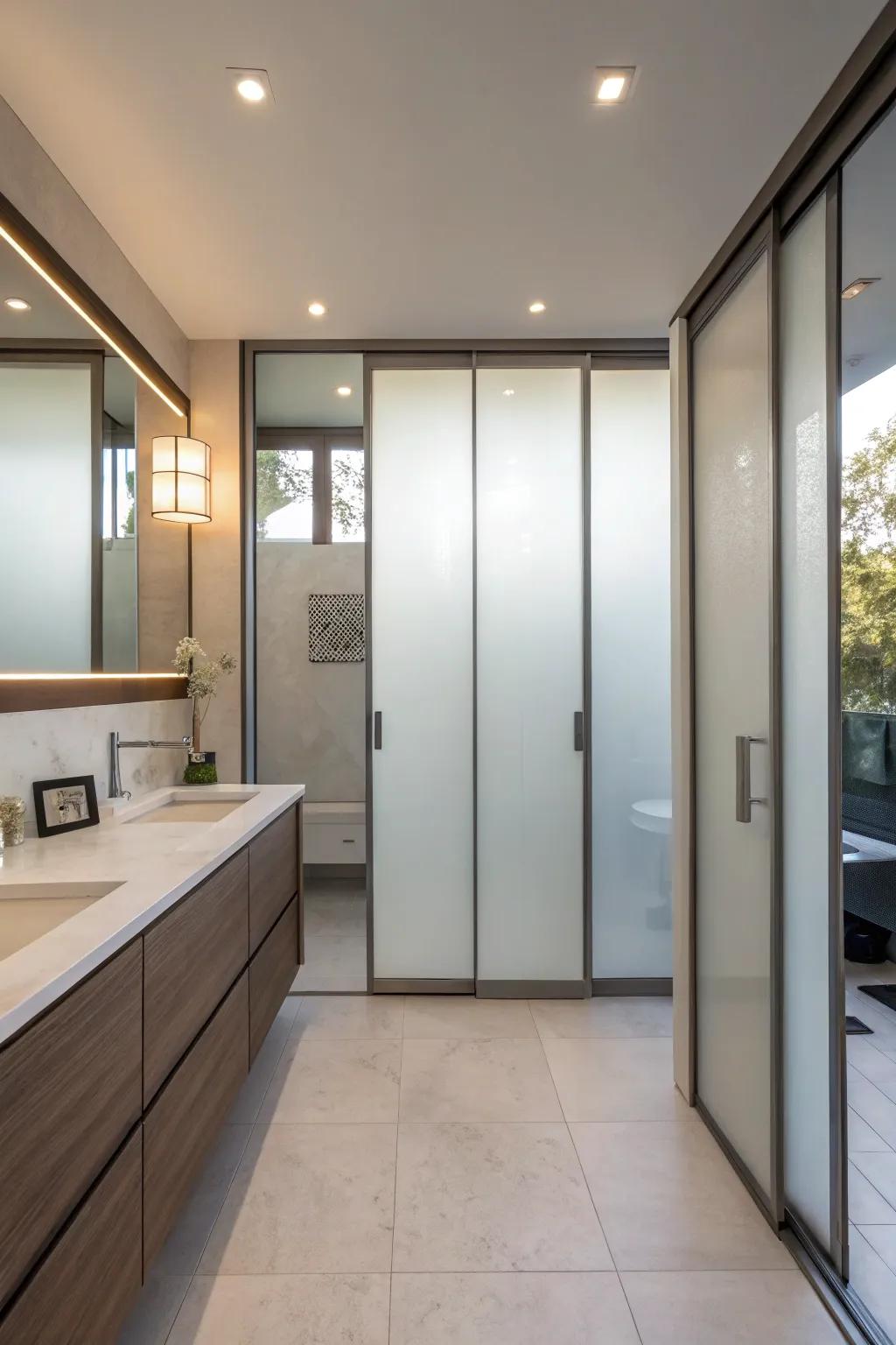 Iced acrylic sheets offer a sleek, private solution.