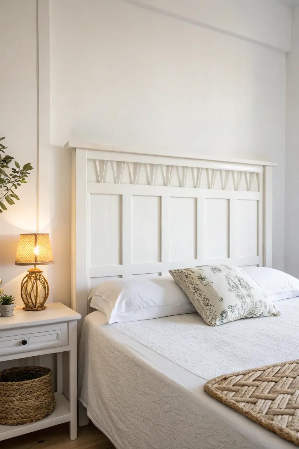Minimalism achieved: a white headboard creating a peaceful ambiance.