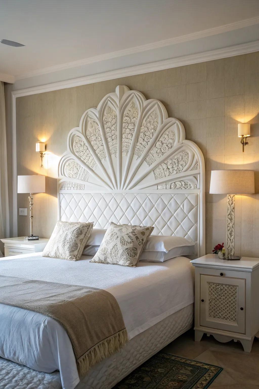 An artistic headboard redefines a room's aesthetic.