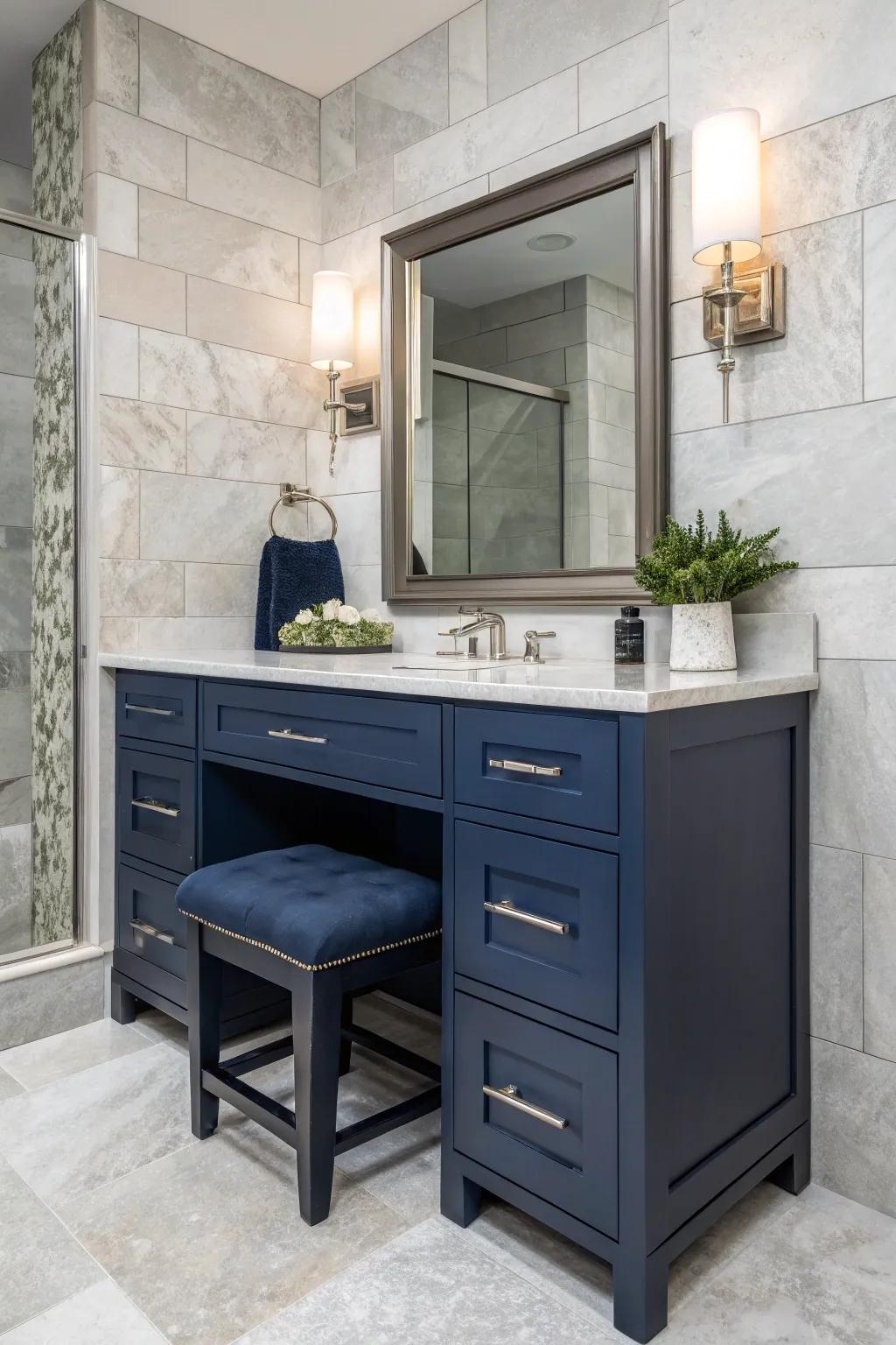 Stone tiles offer textural contrast.