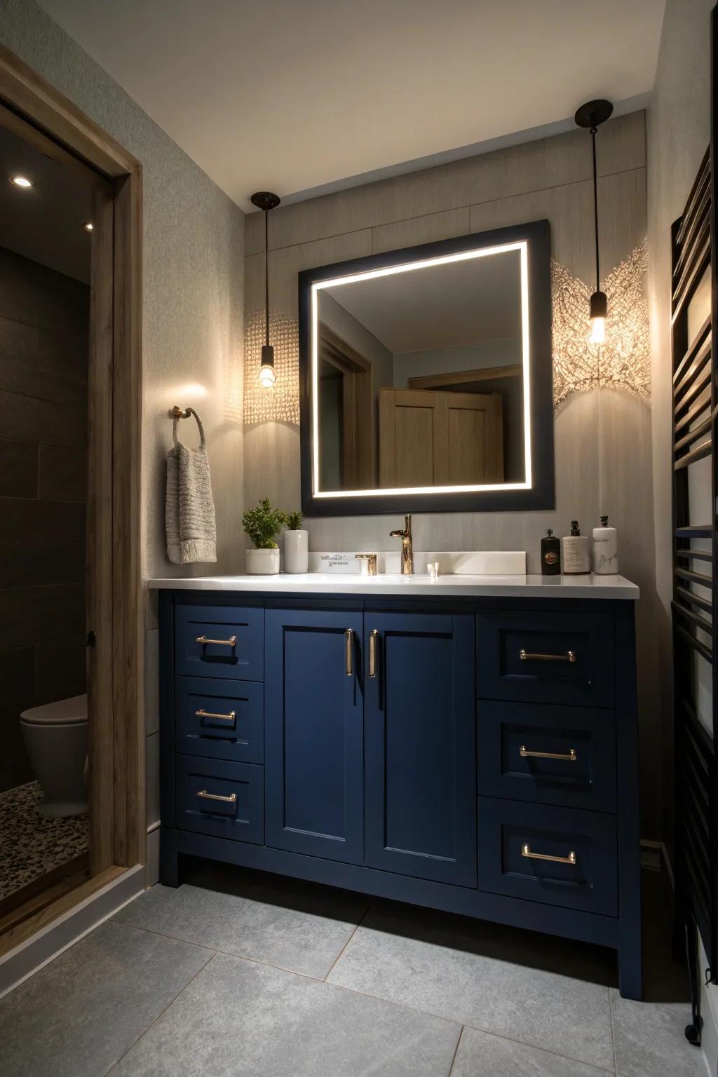 Integrated illumination enhances ambiance.