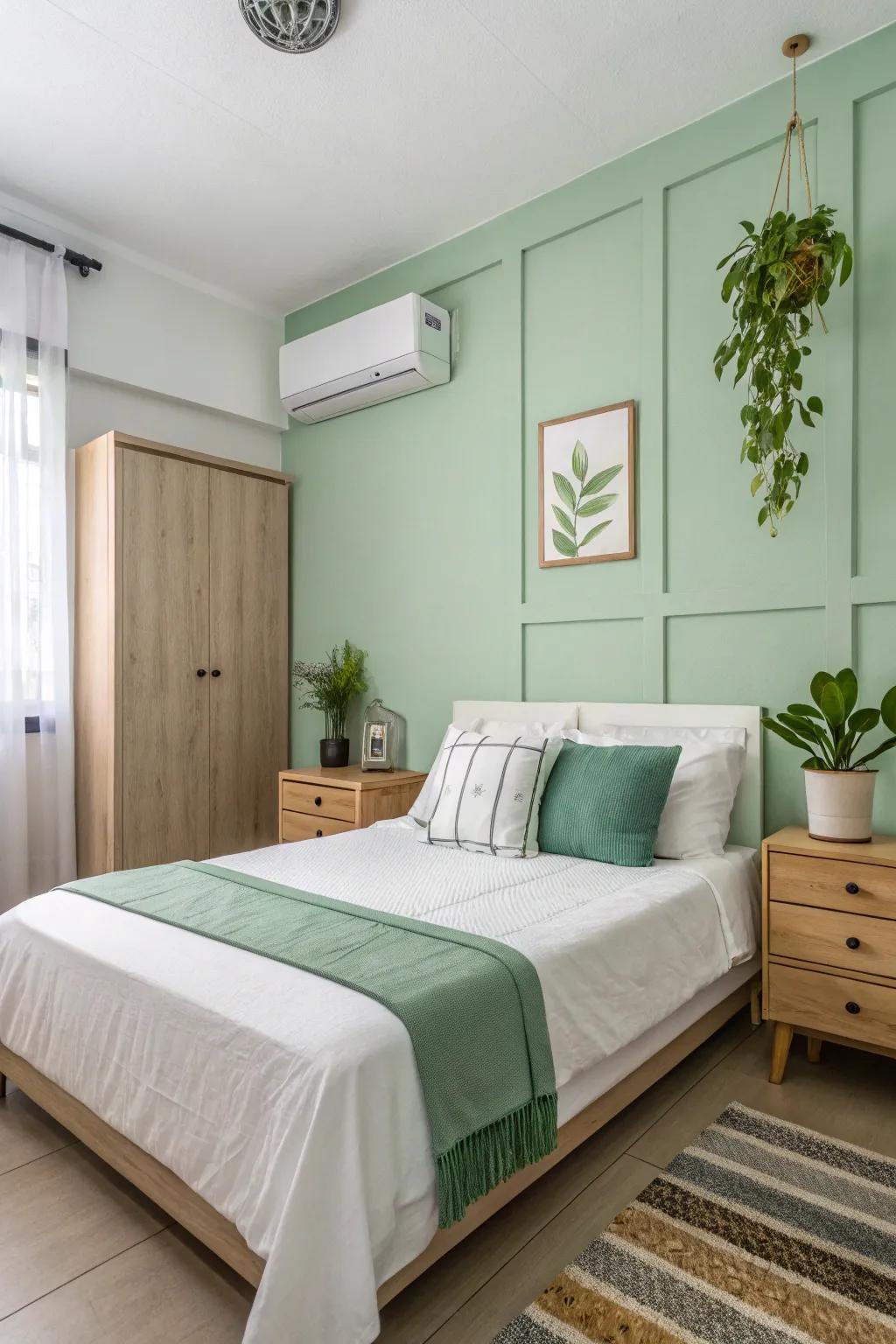 Minimalist décor maintains an airy and uncluttered bedroom.