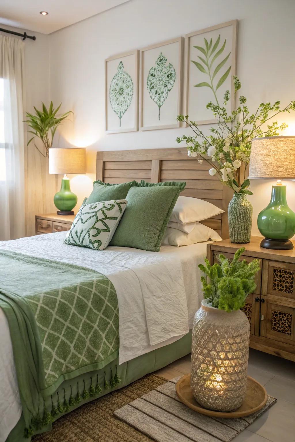 Green decor adds color in a non-committal way.