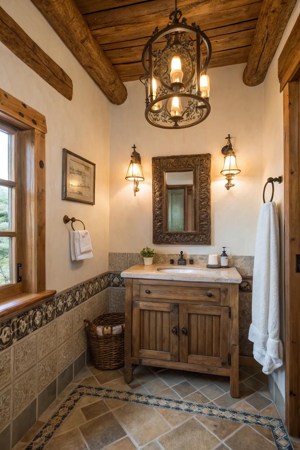 Antique fixtures impart a timeless touch to this charming bathroom.