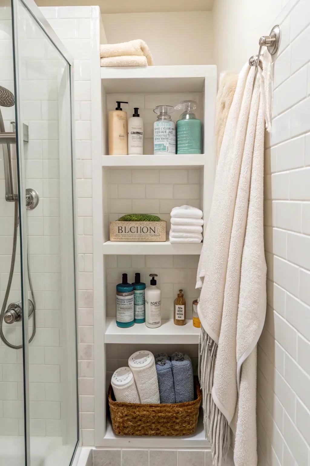 Recessed repository sustains your shower essentials organized and readily accessible.