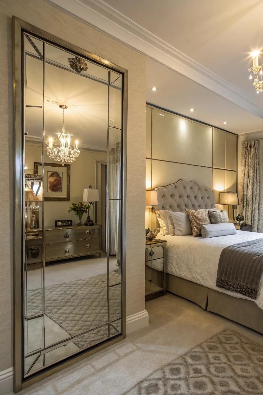 Reflective art pieces brighten and grow your bedroom.