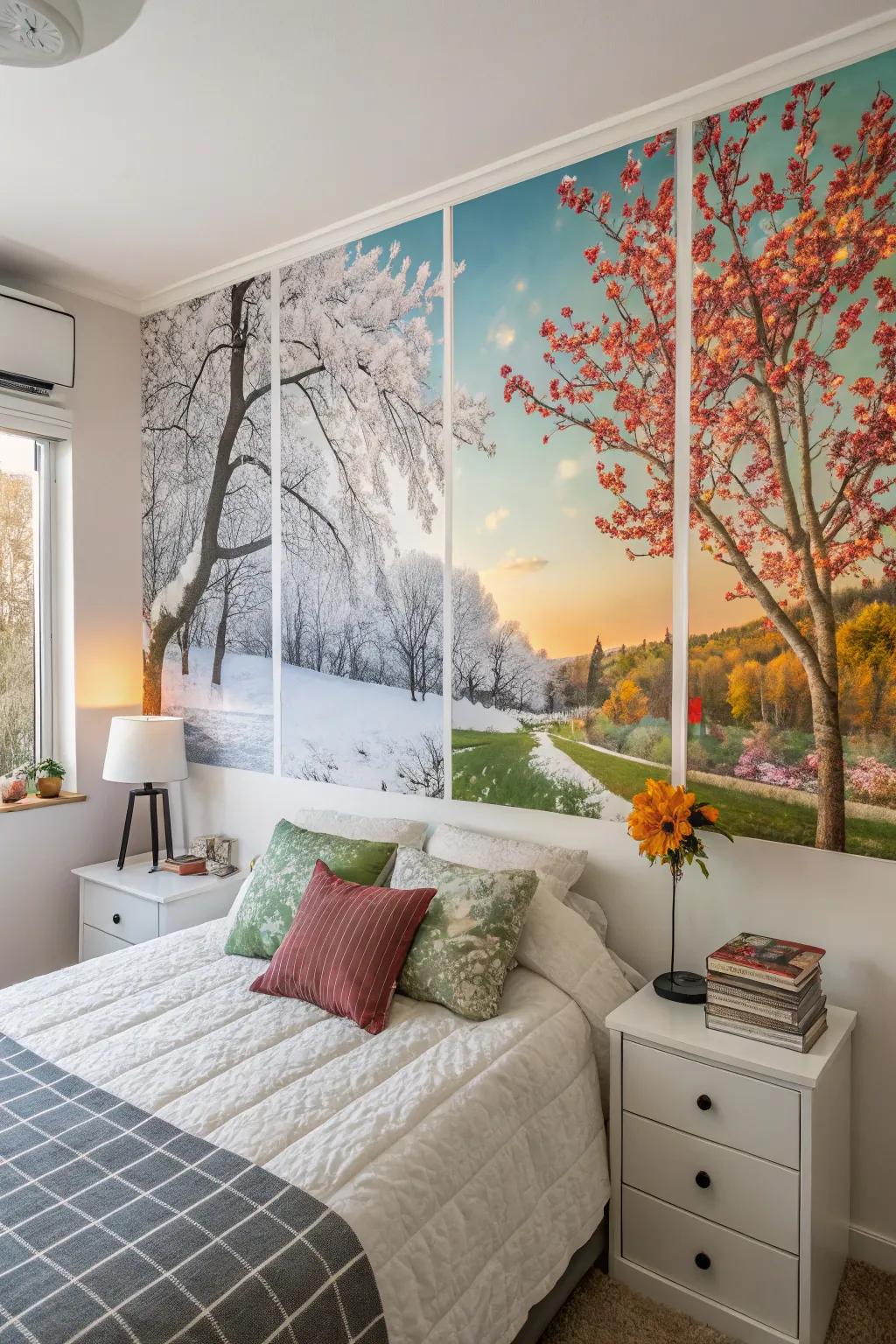 Seasonal art swaps refresh the feel of your bedroom.