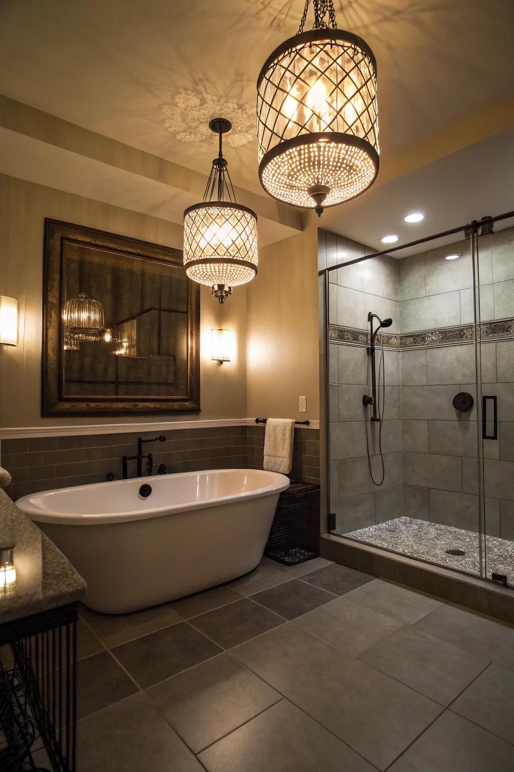 Showcase lighting establishing a sensational ambiance within the bathroom.