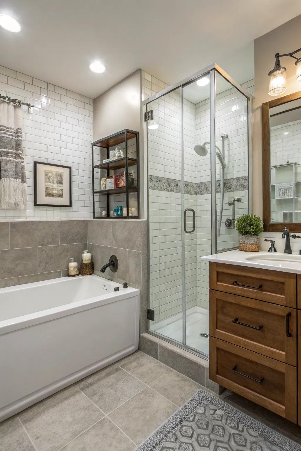 Efficient bathroom layout enhancing space and functionality.