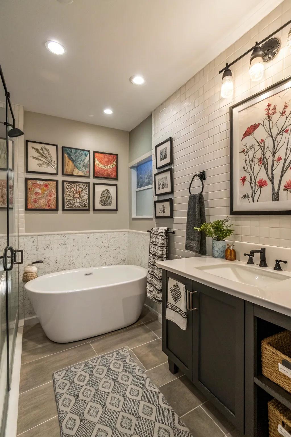 Decor enhancing the bathroom space.