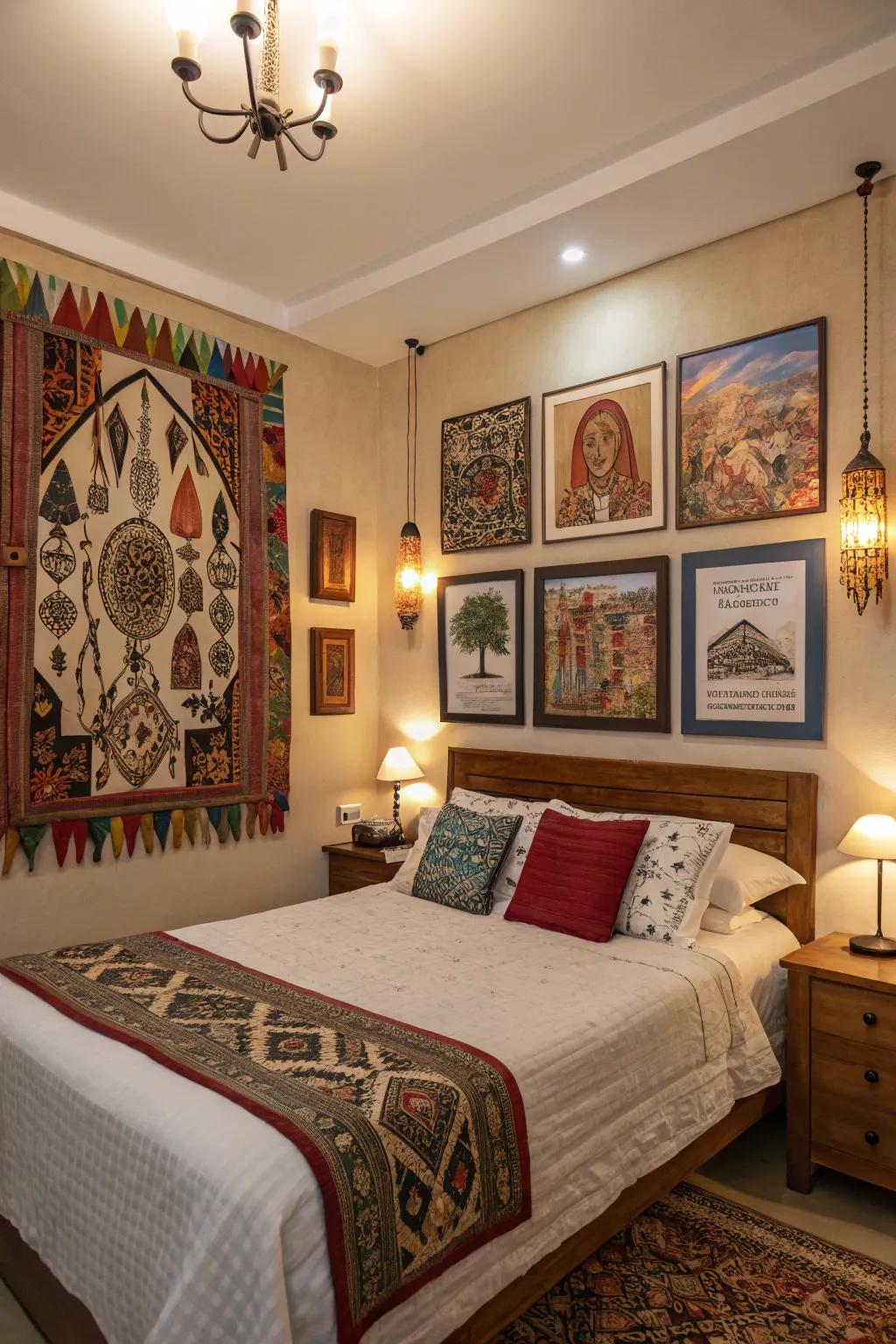 Art with cultural significance brings personal histories into your bedroom.