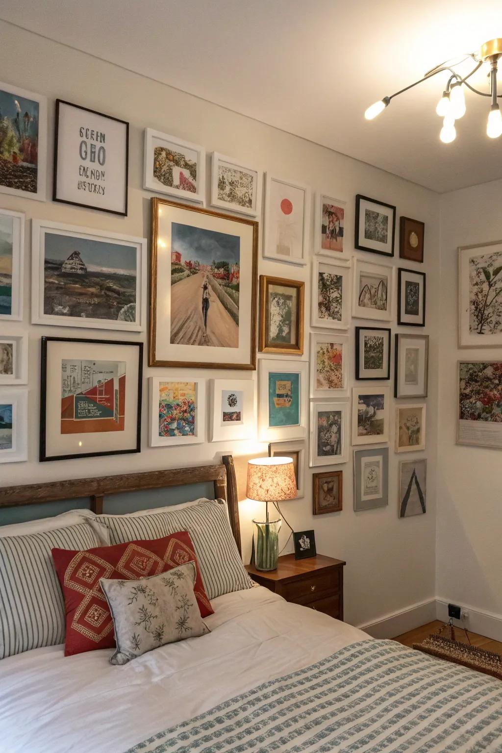 Art walls allow a fluid and tailor-made display of art inside your bedroom.