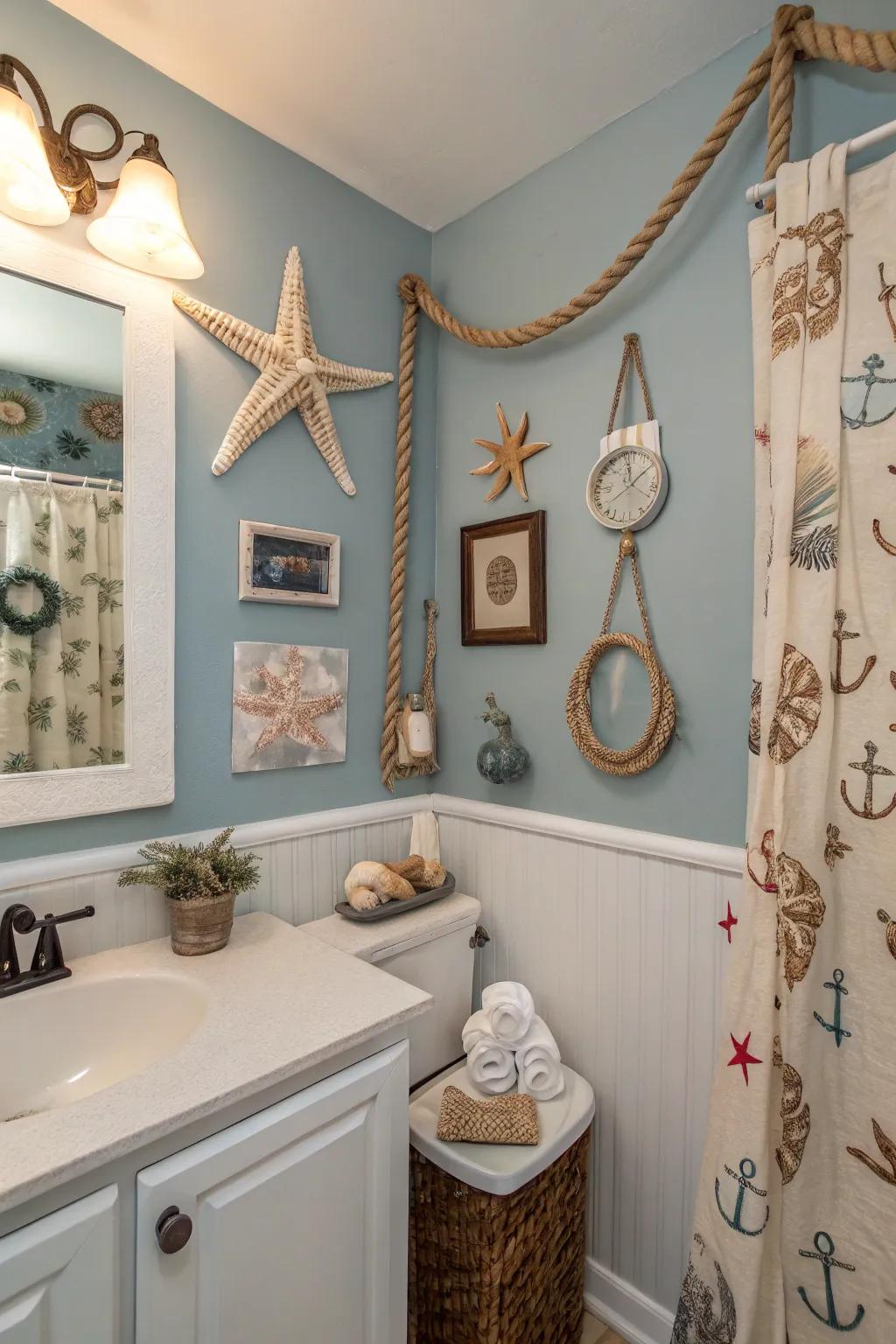 Starfish and seashells offer a personal touch reminiscent of the coast.
