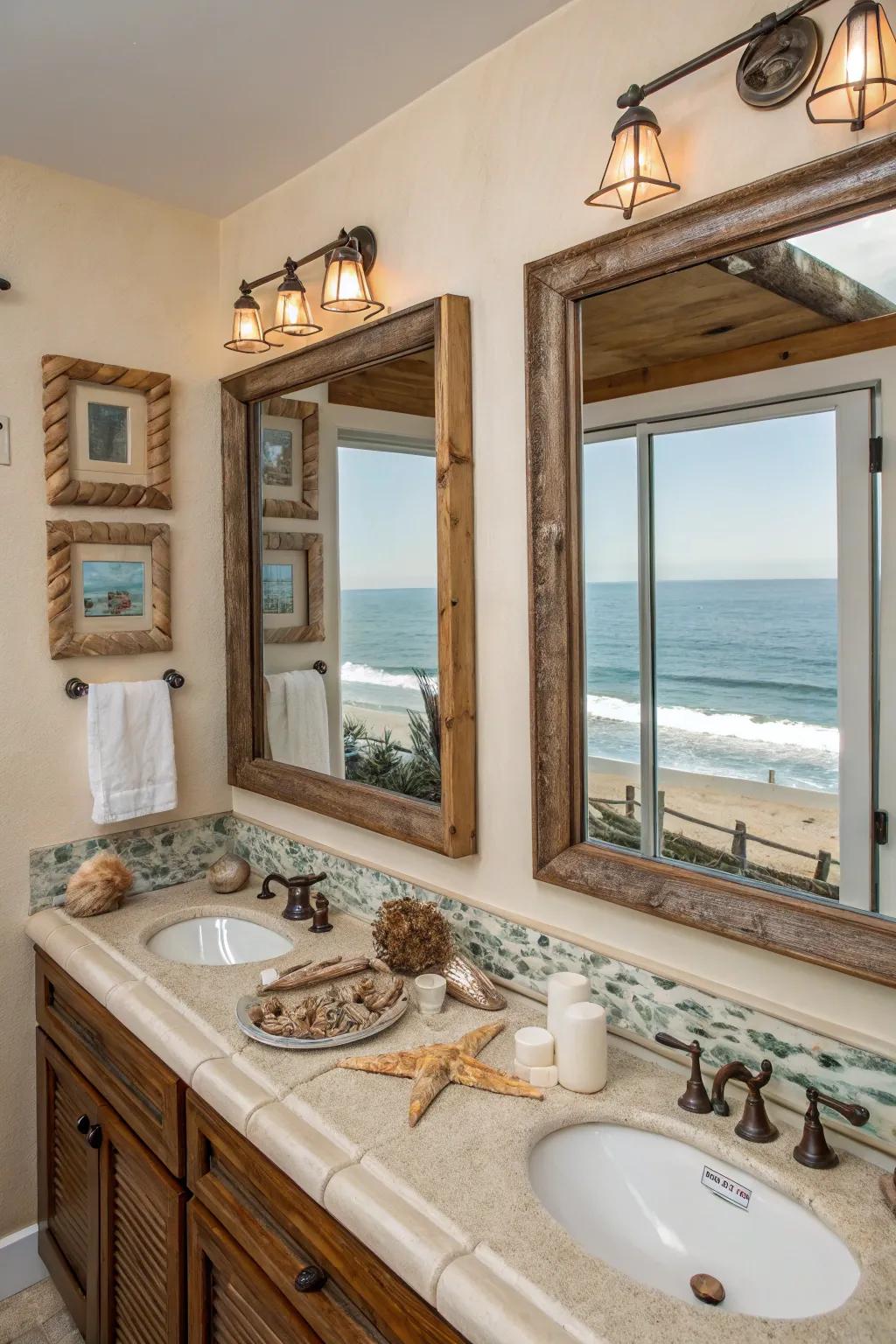 Mirrors reflecting outdoor panoramas carry external nature within.