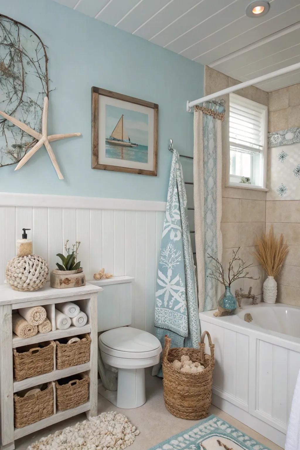 A gentle color palette fosters a serene coastal atmosphere.