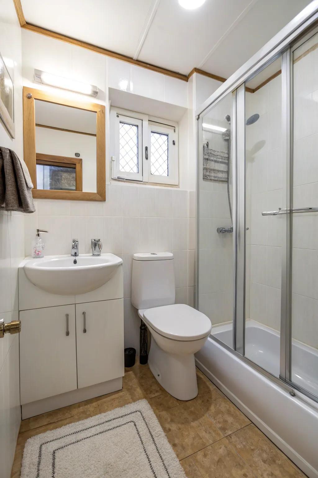A minimalist design approach keeps this compact bathroom uncluttered.