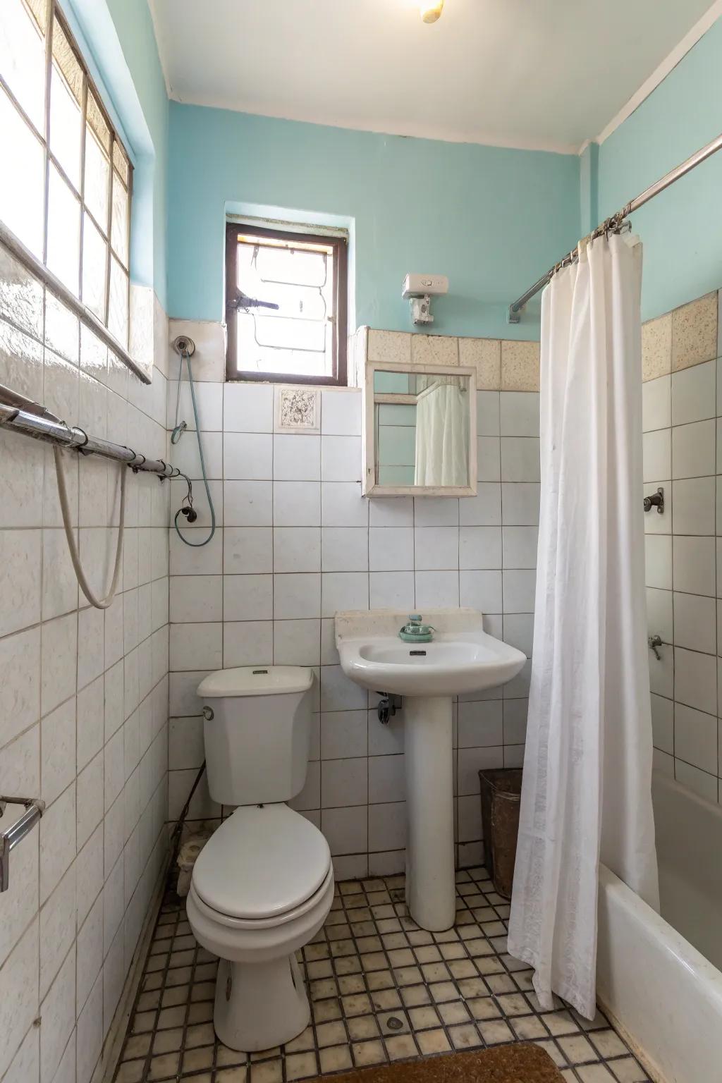 Budget-friendly materials bring style to this compact bathroom.