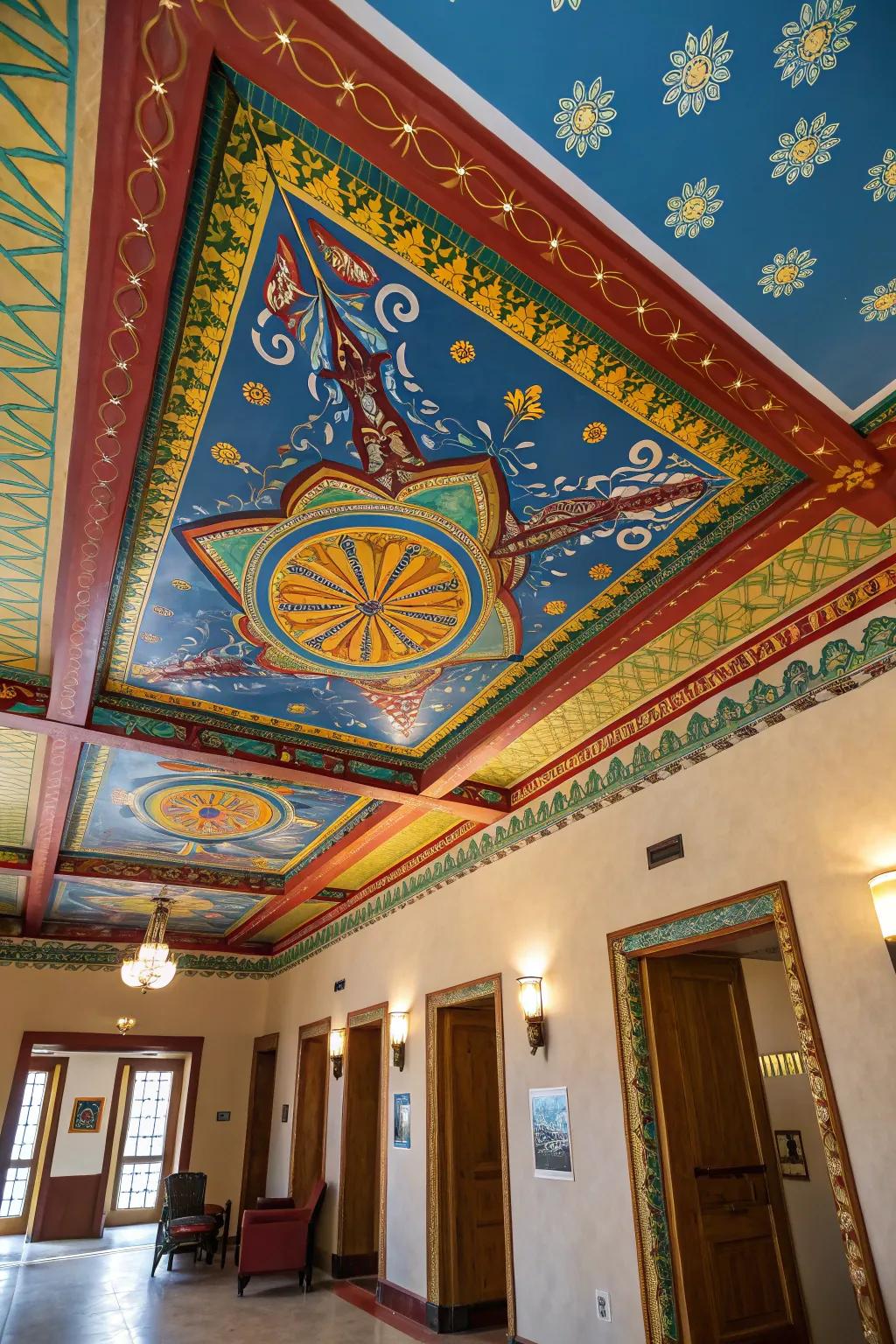 A prominent ceiling captivates consideration and introduces theatrics.