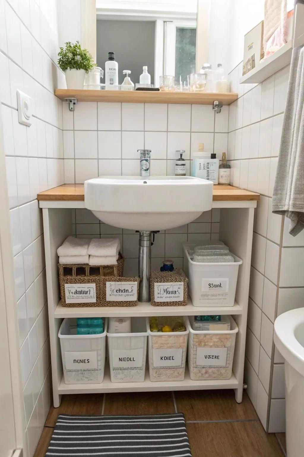 Under-sink storage keeps this compact bathroom tidy and efficient.