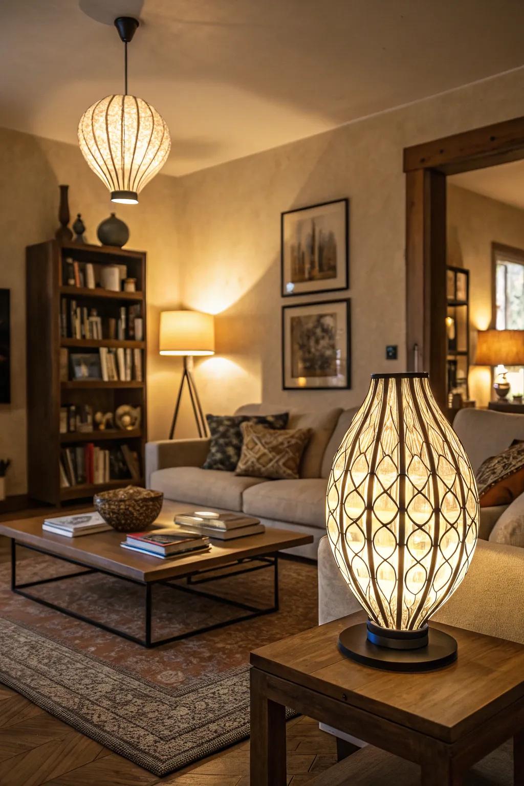 Creative lighting arrangements append intrigue and panache.