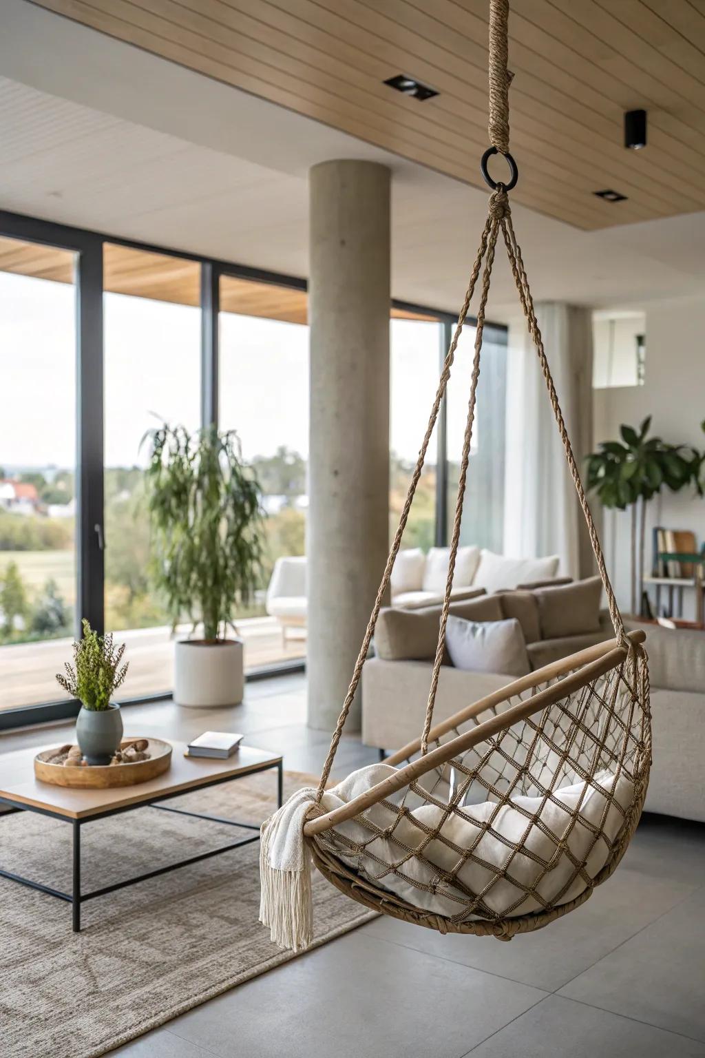 An indoor swing lends a spirited component to your abode.