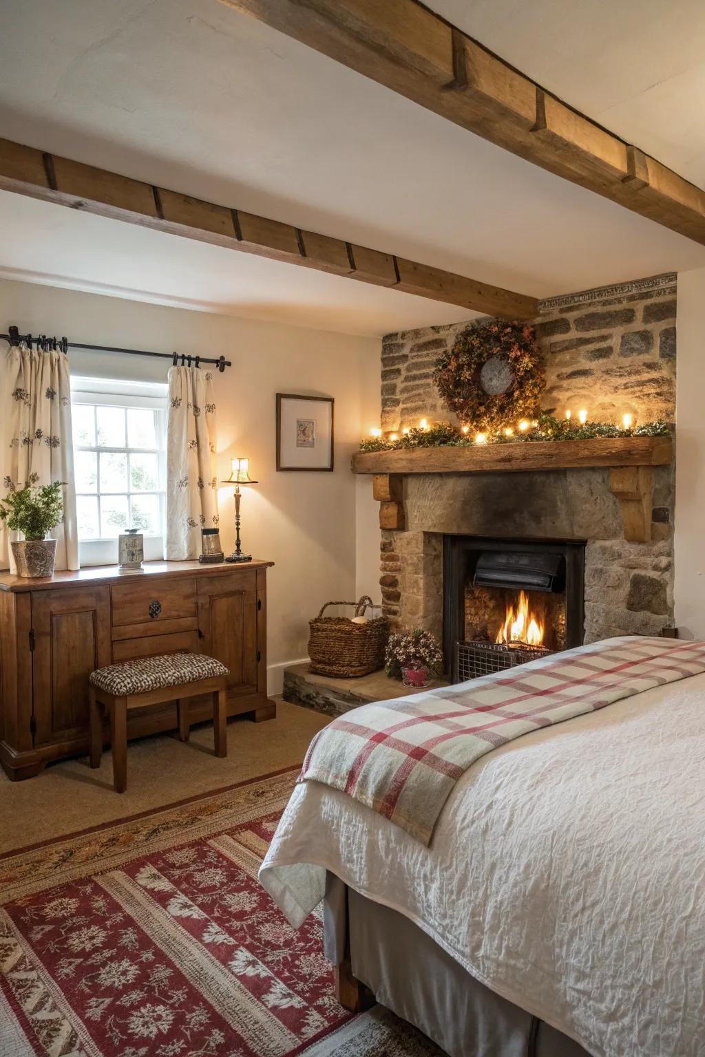 An indoor hearth provides warmth and romance.