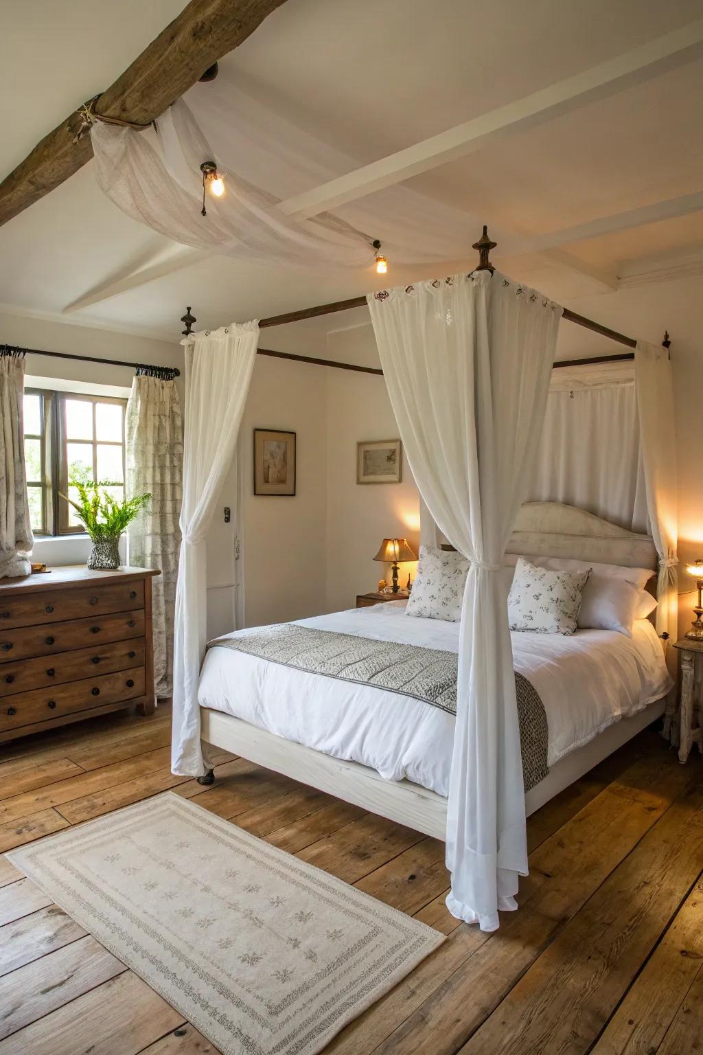 A canopy bed appends refinement and intimacy.