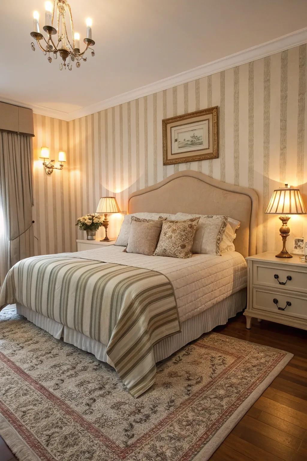 Coordinating patterns create a seamless and harmonious bedroom.