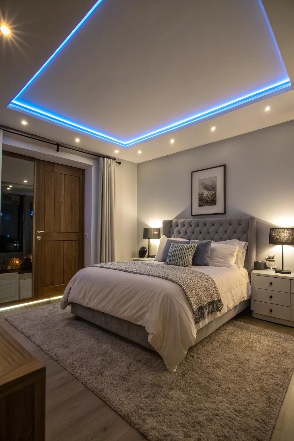 LED strips add a modern touch to any bedroom.