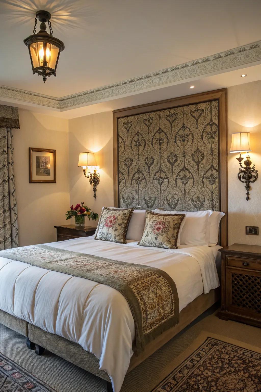 Wall sconces provide cozy illumination.