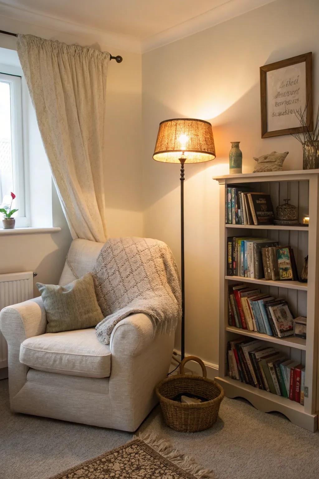 A reading nook light adds comfort.