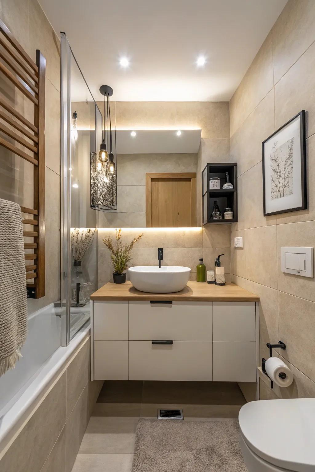 Neutral tones create a serene and spacious atmosphere.