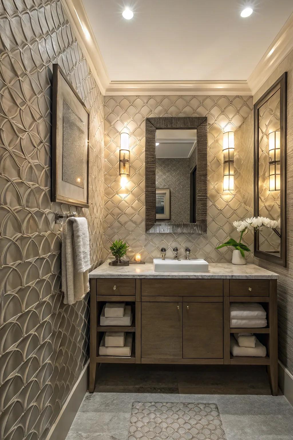 Textured walls add depth and a tactile luxury.